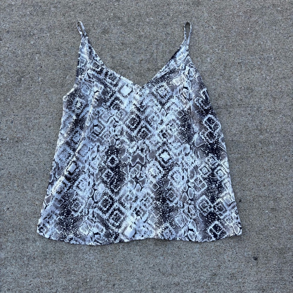 Allison Joy Monochrome Snakeskin Sheer Tank Top